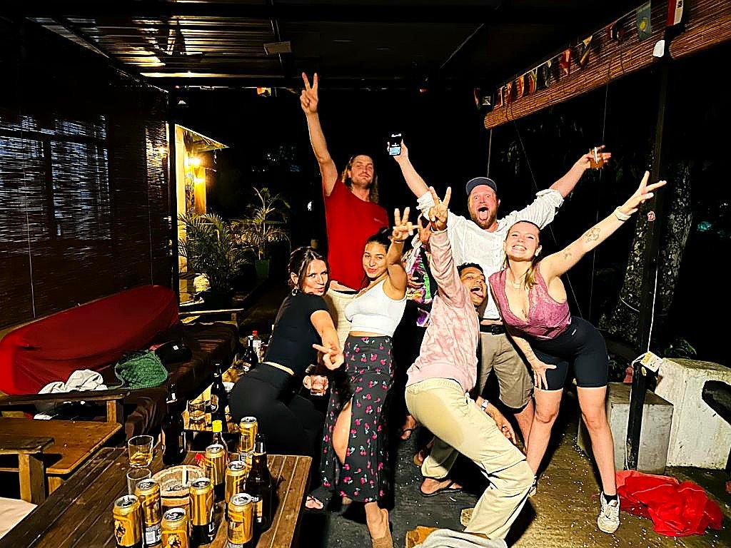 An evening celebration with the hostel's travellers